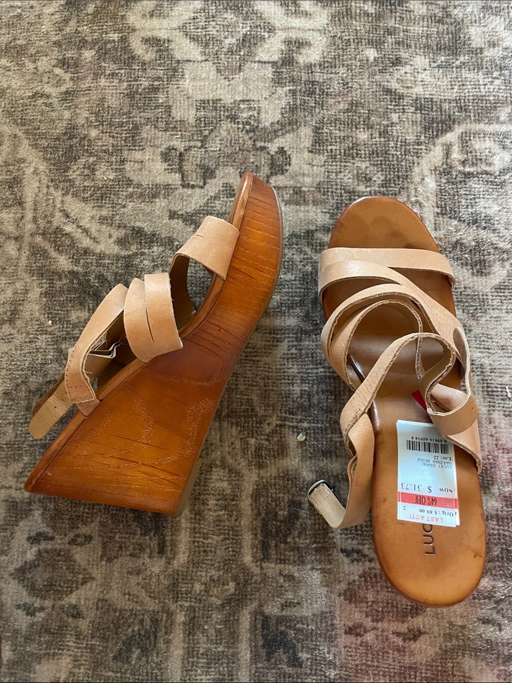 Lucky Brand Tan Strappy Wedge Sandals